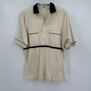 Vintage Oleg Cassini Mens Polo Shirt Size L Western Piping Trim Snap Pocket FLAW